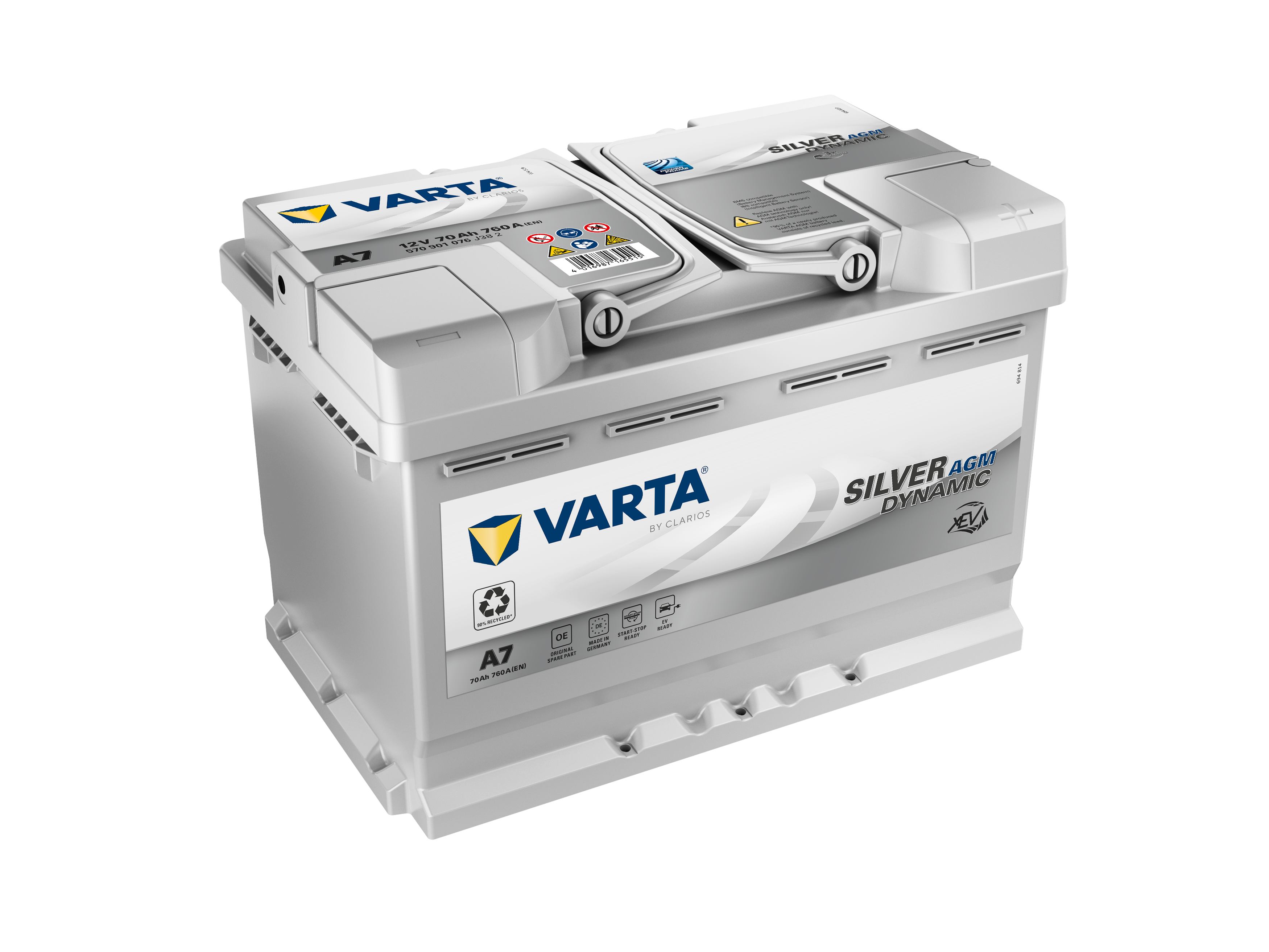 Autobatterie VARTA Silver Dynamic AGM A7 XEV 12V 70Ah Start-Stop 570901076J382